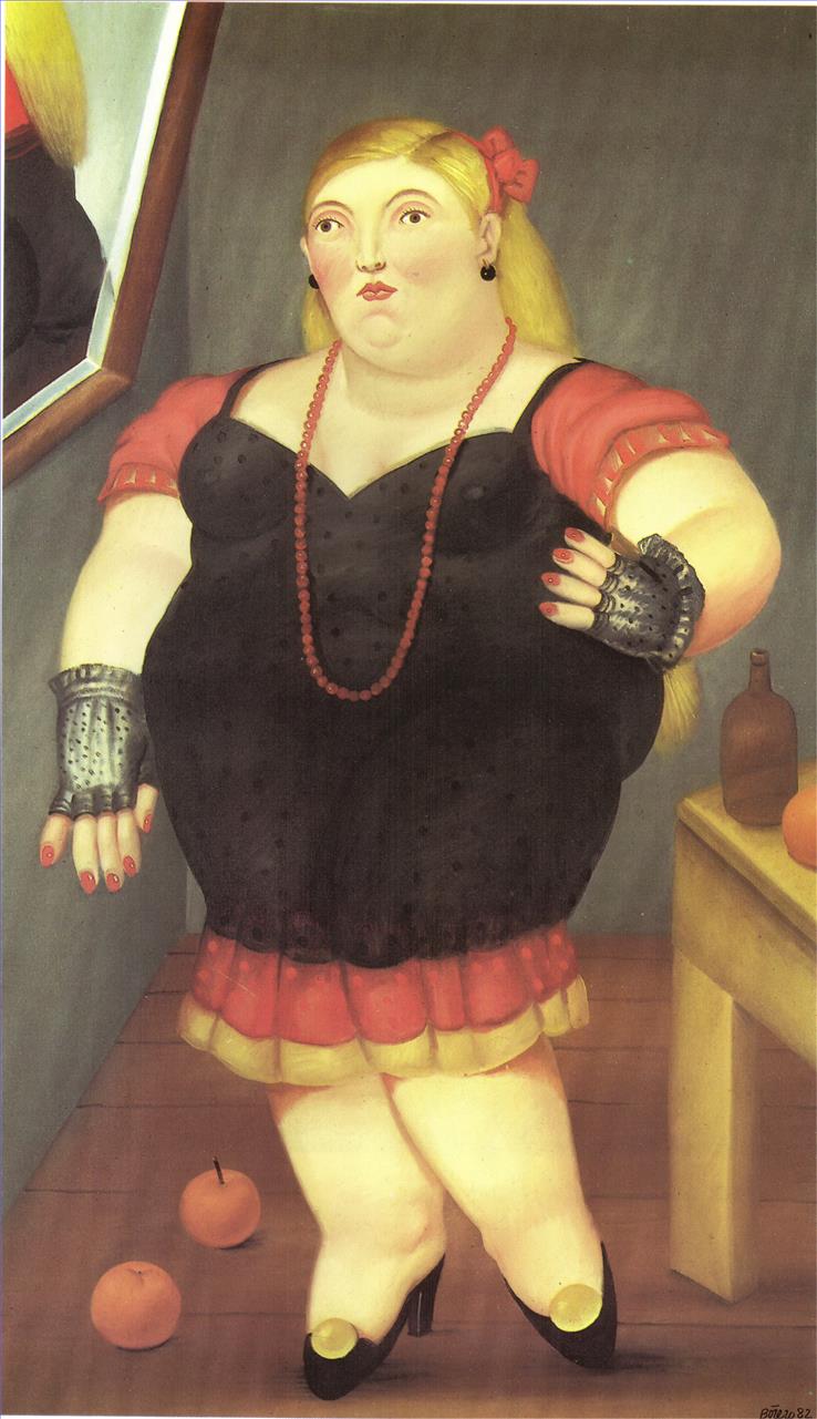 フェルナンド・ボテロに立っている女性油絵